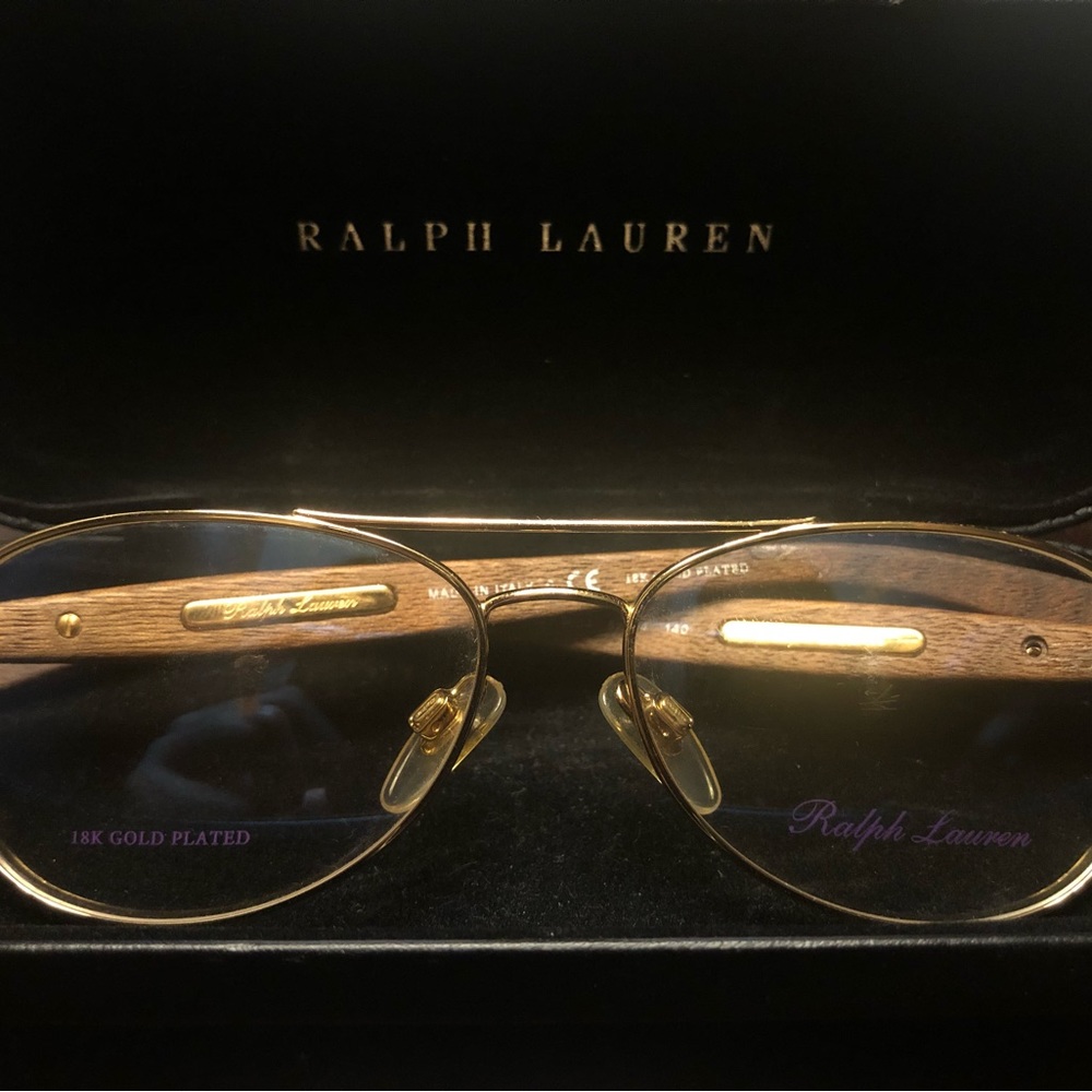 Ralph Lauren Purple Label 18k Gold Plated Wood Frame Eyeglasses